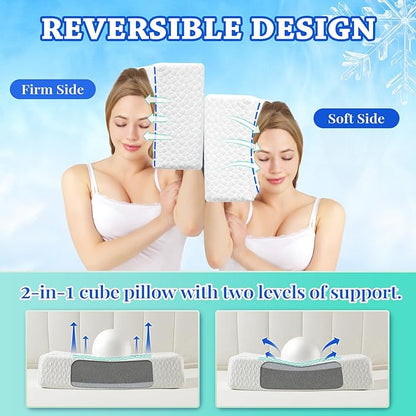 HARBOREST Cooling Cube Pillow - Side Sleeper Pillow for Neck and Shoulder Pain, Memory Foam Pillow Cube Pro with Adjustable Firmness,24"x12"x4"