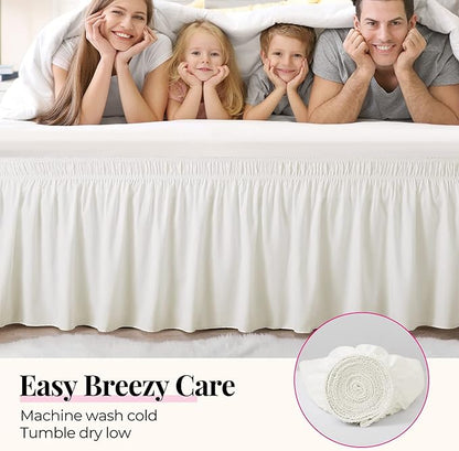 RIMELA Ivory Bed Skirt Queen Size 12 Inch Drop, Wrap Around Elastic Adjustable Bedskirt, Bed skirting Dust Ruffle for Bed Frame & Box Spring Soft Durable Fabric Machine Washable Easy to Install