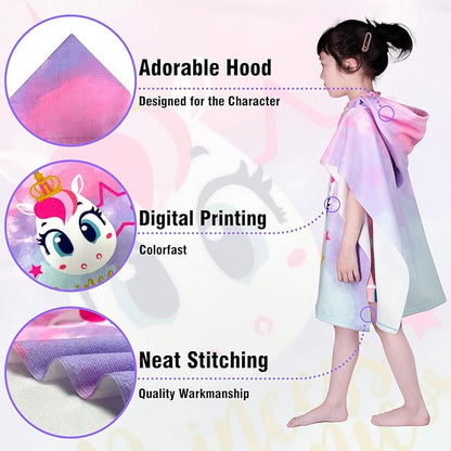 Hooded Kids Beach Towels - Toddler Bath Towel Girls Boys Swim Cover-ups for Ages 1 to 6 Kids Pool Towels Quick Dry Lightweight Soft Microfiber Poncho Towel 24x23(Baby Unicorn)