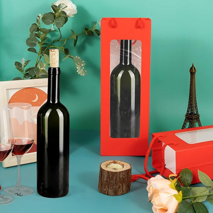 Cyblinia Wine Gift Bags with Window,20 Pack Paper Wine Bags 4.9 x 3.4 x 14.2 Inch Kraft Paper Flower Wrapping Bags Wine Bags for Wine Bottle and Gifts,Wedding,Birthday,Christmas