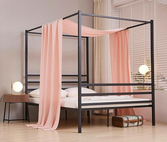 Akiky Montessori Floor Bed Canopy Curtains Linen Canopy for Kids House Bed Canopy Scarf for Toddler Adult Bed Frame Canopy Panel Nursery Room Decor (Full/Queen,Pink)