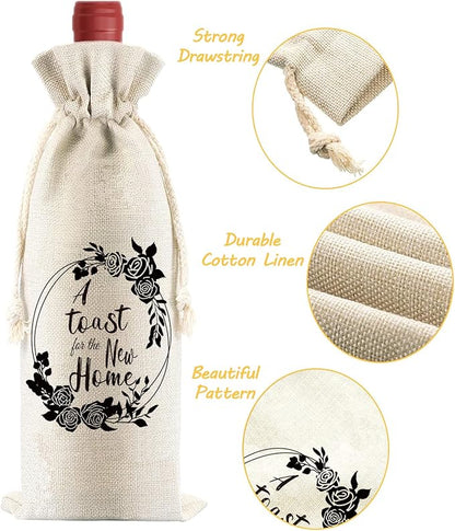 PLIGREAT 4 Pcs Cotton Linen Wine Bags, Reusable Wine Gift Bags with Drawstrings, Wine Bottle Wrap Bags Bulk Congrats Gifts Bags for Housewarming Party Thanksgiving Christmas Gifts Bags
