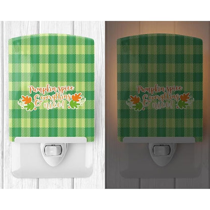 Caroline's Treasures BB6923CNL Fall Pumpkin Spice Gingham Ceramic Night Light Compact, UL-Certified, Ideal for Bedroom, Bathroom, Nursery, Hallway, Kitchen, 6x4x3, Multicolor