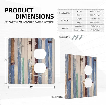 Vintage Wood Texture Farmhouse Decorative Combo 1 Blank Duplex Outlet Switch Cover Wall Plate 2 Gang for Electrical Kitchen Living Room Bedroom Bathroom Home Novelty Decorate