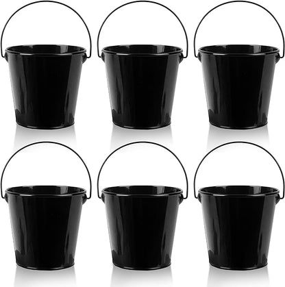 Small Metal Buckets with Handle 6 Pcs – Galvanized Bucket Leak Proof & Rust Resistant 20 fl oz Capacity - Best for Party Décor, Organizing & Decorating Classrooms (Black, Small 4.3" Top)