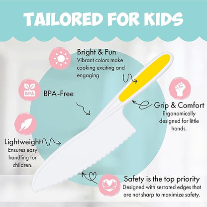 Kid Knives 3 Piece Nylon Kitchen, Kid Safe Knives, Kids Knives for Real Cooking, Toddler Knives Kids Knife Set for Cooking and Baking Kid Friendly Knives - (Multi Green)