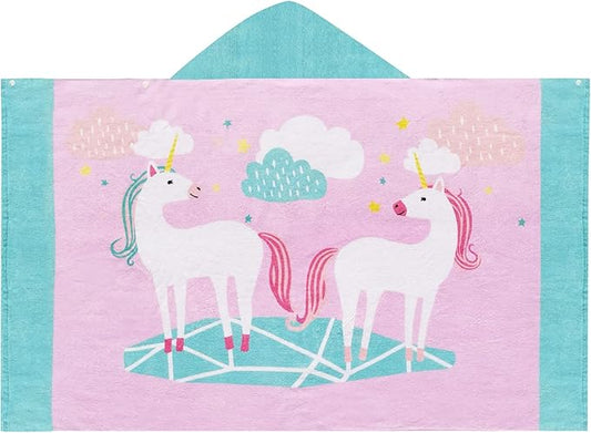 BANGSAUR Kids Beach Towels with Hood, Soft Cotton 50x30 inches Toddlers Girls Baby 3-12 Years Bath Pool Swiming Towel Wrap Cloud Unicorn