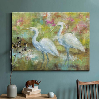 Renditions Gallery Canvas Nature Wall Art Modern Paintings Decorations Elegant White Egrets Abstract Multicolored Bontanical Wall Hanging Artwork for Bedroom Office Kitchen - 32"x48" LT33