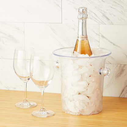 True Acrylic Ice Bucket with Handles, 3-Liter Capacity, Clear Plastic Ice Bucket, Acrylic Wine Bucket, Clear Champagne Bucket, Beverage Bucket, Ice Buckets for Parties, 8.75" x 8.25", Set of 1