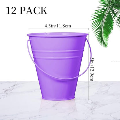 Sadnyy 12 Pack Metal Buckets with Handle, Galvanized Bucket 4.5 x 5 Inch Basket Bucket for Kids, Kids Party Supplies, Crafts for Christmas Halloween Christmas Candy Bars Vase Crafts(Rainbow Color)