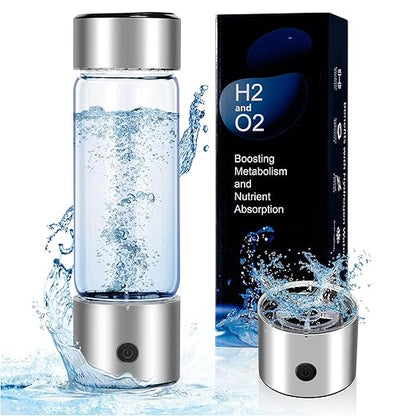 Hydrogen Water Bottle, Portable Rechargeable Hydrogen Water Bottle Generator, 3 Min Quick Electrolysis Hydrogen Rich Water Bottle 460ml for Travel Office Exercise Daily Drinking (Silver)