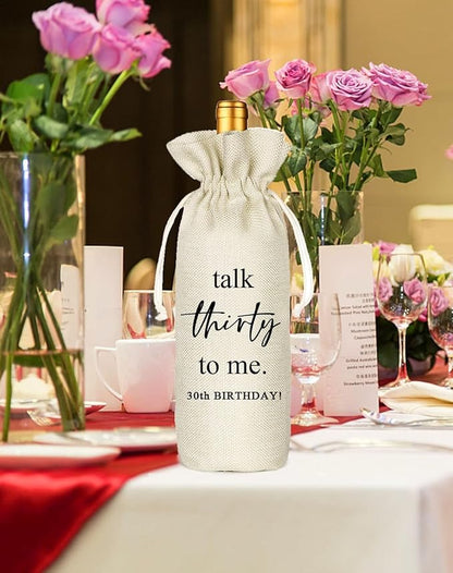 Birthday Gift Wine Bags, Funny Birthday Gift Ideas for Men or Women Turning 30, 30th Birthday Party Decorations, Gift for Friend Sister Brother Coworkers Colleague - Burlap Drawstring Wine Bag Gift