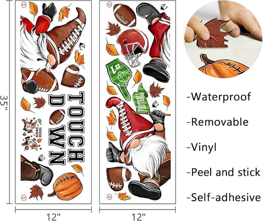 Mfault Fall Football Gnome Wall Decals Stickers, Autumn Sport Game Touch Down Decorations Bedroom Art, Rugby Pumpkin Helmet Home Kitchen Living Room Decor