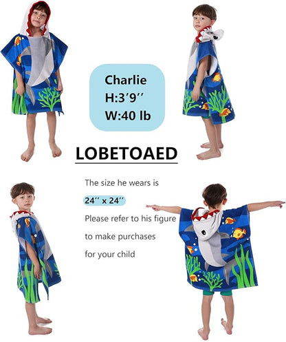 Kids Hooded Beach Bath Towel, Baby Surf Poncho Toddlers Soft Real Cotton Wrap Hooded Towels for Kids Boy Girl