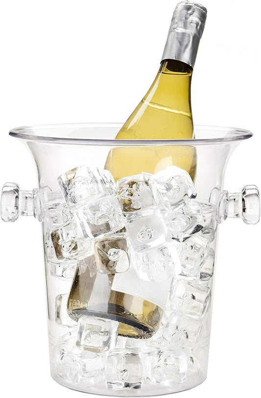 True Acrylic Ice Bucket with Handles, 3-Liter Capacity, Clear Plastic Ice Bucket, Acrylic Wine Bucket, Clear Champagne Bucket, Beverage Bucket, Ice Buckets for Parties, 8.75" x 8.25", Set of 1