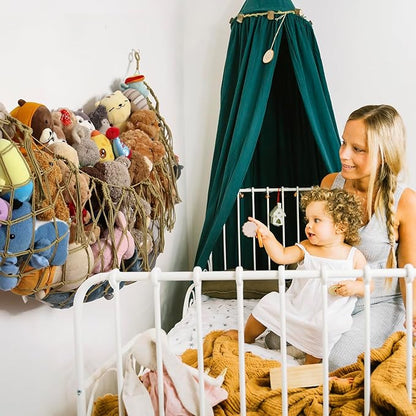Stuffed Animal Hammock Corner Hanging Net Plush Toy Organizer Macrame Stuffed Animal Storage Display for Teddy Net Corner Toy Net for Bedroom-Khaki