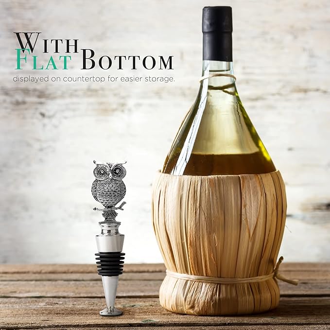 Homestia Wine Bottle Stoppers for Glass Bottles, Owl Bottle Stopper Reusable Wine Corks Wine Tool, Zinc-Alloy Silicone Wine Stoppers, Wine Toppers with Decors