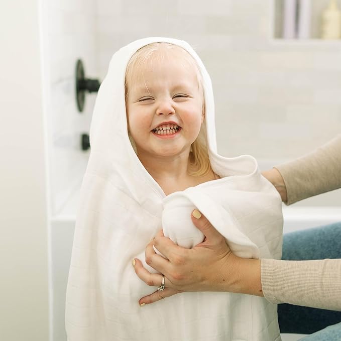 Little Unicorn Cotton Muslin & Terry Hooded Towel, Larger Size 1-6 Years, White