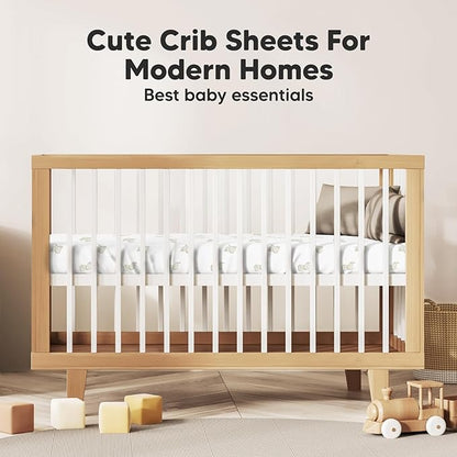 2-Pack Organic Crib Sheets for Boys, Girls - Jersey Fitted Crib Sheet, Baby Crib Sheets Neutral, Crib Mattress Sheet, Cotton Crib Sheets, Breathable Crib Sheet, Baby Mattress Sheets (Elly)