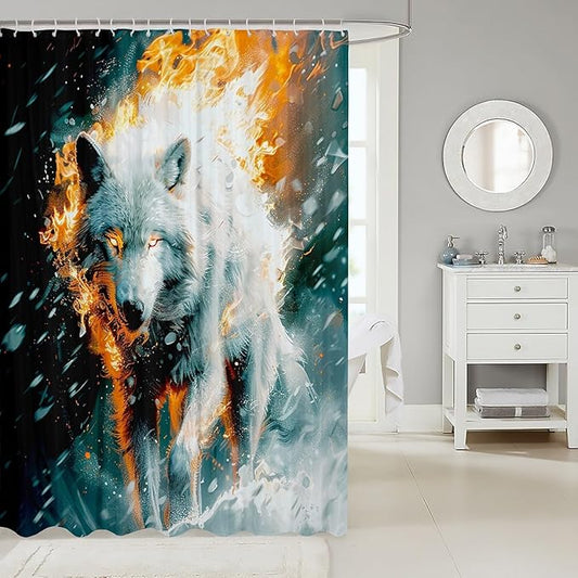 Feelyou Wolf Bathroom Shower Curtain Set Wolves Howling Bath Curtain Animal Wolves Shower Curtain Wolf Life Kids Bathroom Accessories Wild Animal 72"x84"