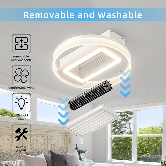 NicBex Ceiling Fan 20 Inch Modern Ceiling Fans with Lights Round Ceiling Fan with Remote Control Bladeless Ceiling Fans with Reversible Motor for Bedroom, Living Room, White