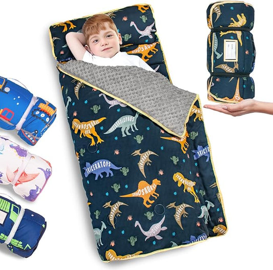 Nap Mat- Toddler Nap Mat with Pillow & Fleece Blanket- 55''*35''*3'' Nap Mat for Toddlers- Nap Mats for Preschool, Daycare