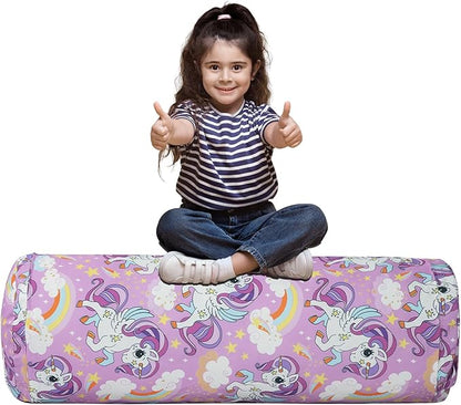 Stuffed Animal Bean Bag Storage Chair for Kids Cover Only (No Filler), Organize, Sit, Play & Boxing, 100% Cotton Canvas Washable, Ultra Soft Cylinder Long Vertical Zipper Best Gift for Child