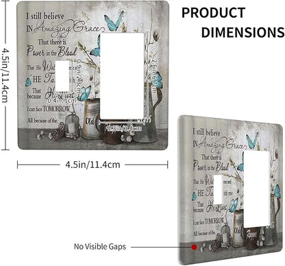 Blue Butterfly Rustic Flower Inspirational Quotes 2 Gang Single Toggle Rocker Combination Light Switch Covers Wall Plate Cover Electrical Faceplate Decorative Switchplate for Farmhouse Bedroom