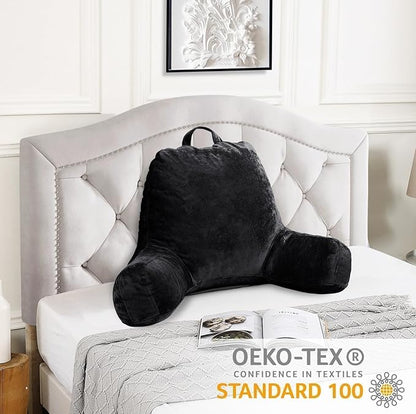 Sasttie Reading Pillow for Sitting in Bed Adult, Velvet Back Pillow for Bed Sitting Up, Backrest Back Support Chair Pillow, College Dorm Essentials for Girls and Boys, Black