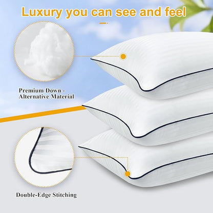 Bed Pillows for Sleeping - 3 Packs King Size Luxury Hotel Down-Alternative Pillow for Neck and Shoulder Pain Relief, Soft Density for Side, Back or Stomach Sleepers(20 * 36")