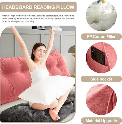 Large Triangular Headboard Pillows Long Backrest Positioning Support Bolster Cushion for Daybed Fluffy Quality Plush Body Wedge Pillow with Removable Cover(Wine Red -24x8x20in)