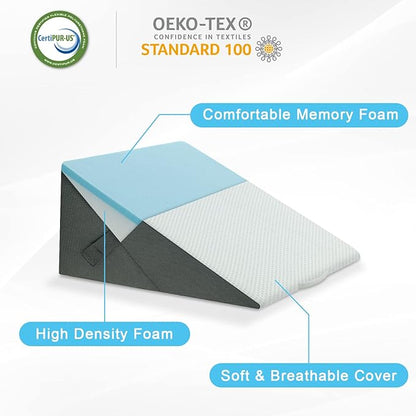 Bed Wedge Pillow for Sleeping Adjustable 9 &12 Inch Foldable Bed Wedge Pillow, Memory Foam Triangle Pillow Wedge System for Legs and Back Support Pillow
