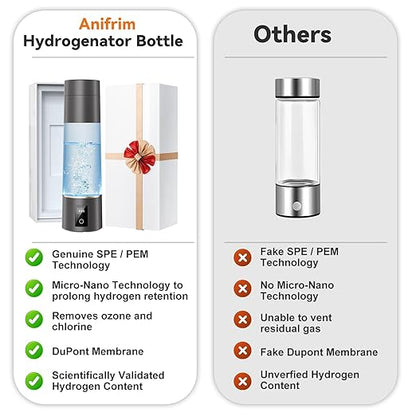 Hydrogen Water Bottle, Generate Genuine 4000ppb Pure Hydrogen, SPE/PEM Technology, Odorless, Chlorine-Free, Micro-Nano Tech for Extended Hydrogen Retention, 270ml, Gift Ideas from Daughter Son