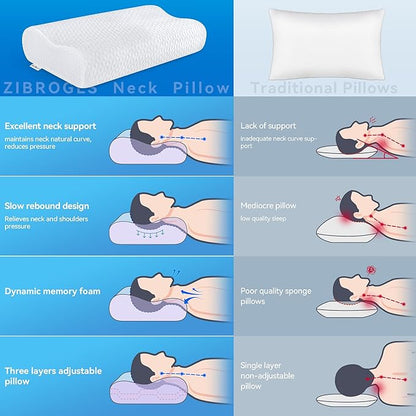 Cervical Neck Pillow Queen Size - Sandwich Dynamic Memory Foam Pillow for Sleeping, Adjustable Contour Ergonomic Orthopedic Cooling Pillow for Side, Back & Stomach Sleepers Soft