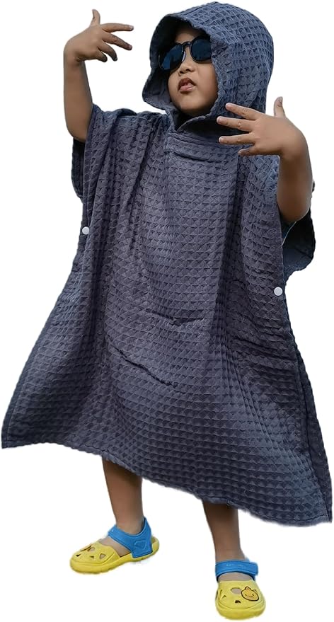 Waffle + Muslin Cotton Bath Towel for 0-4 Years Baby Infant Toddler Kids Wearable Pool Poncho with Bag