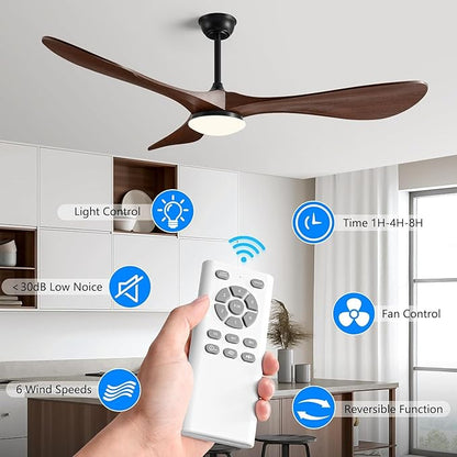 60 Inch Super Wide Blade Ceiling Fan with Light and Remote,Outdoor/Indoor Ceiling Fan with 3 Blades Noiseless Reversible DC Motor 6 Speeds with 3 Color Temperature and Timer for living room Patios