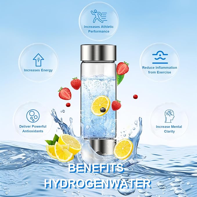 feifuns Hydrogen Water Bottle Generator, 2-in-1 Rechargeable Portable Glass Hydrogen Water for Health, 3 Mins & 3 Steps, 4th Generation SPE & PEM Technology, Matching Your Lifestyle (Black)