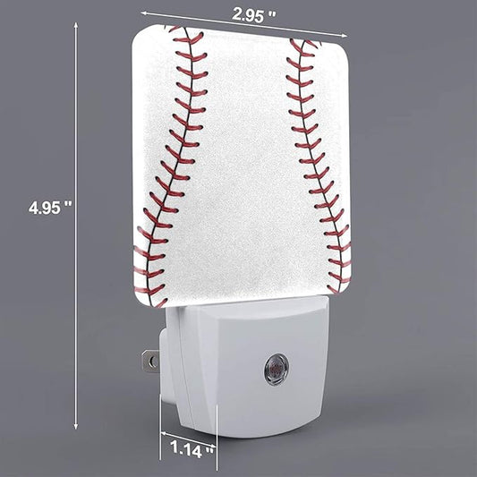 Funny Baseball Lace Plug in Night Light Plug into Wall LED Nightlight Auto Sensor Dusk to Dawn lamp for Kids Room Bedroom Bathroom Nursery Kitchen Hallway Stairs Home Decorative