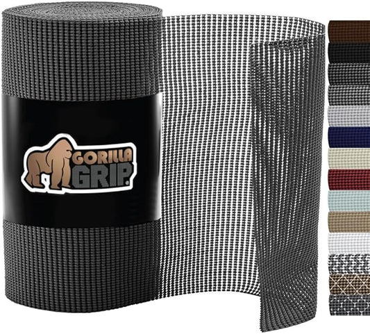 Gorilla Grip powerGRIP Drawer Shelf and Cabinet Liner, Thick Strong Hold, Non-Adhesive Liners Protect Kitchen Cabinets and Cupboard, Bathroom Drawers, Easy Install, Breathable Mat, 20" x20', Charcoal