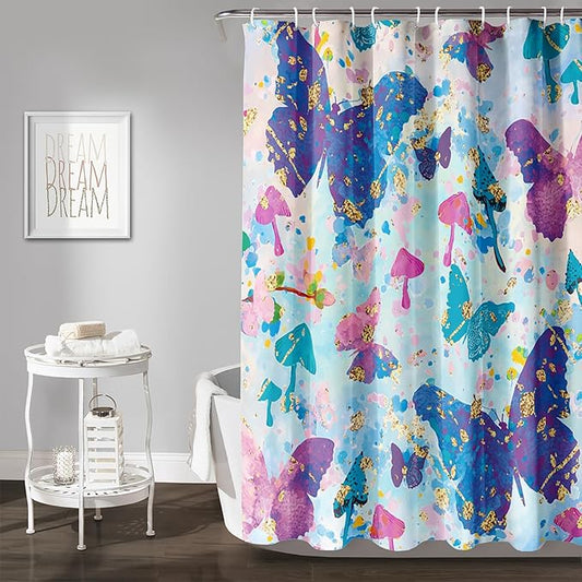 AILONEN Butterfly Shower Curtain for Bathroom, Blue Pink Tie Dye Butterfly Bath Curtain,Women Girls Bathroom Curtain,72" W*78" H Polyester Waterproof with 12 Plastic Hooks