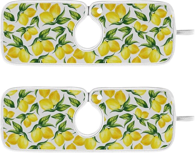 Kitchen Faucet Absorbent Mat,Lemon Water Splash Guard for Sink, Faucet Drip Catcher Thicken Sponge Microfiber Faucet Water Catcher Mat Sink Absorbent Mat for Kitchen 14x5in 2 Pack