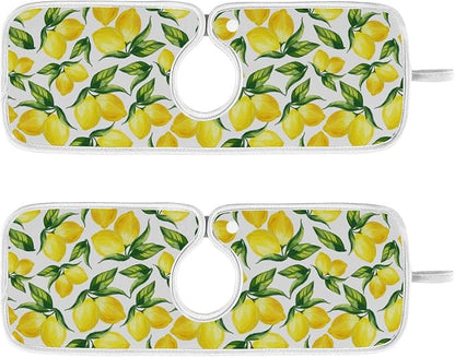 Kitchen Faucet Absorbent Mat,Lemon Water Splash Guard for Sink, Faucet Drip Catcher Thicken Sponge Microfiber Faucet Water Catcher Mat Sink Absorbent Mat for Kitchen 14x5in 2 Pack