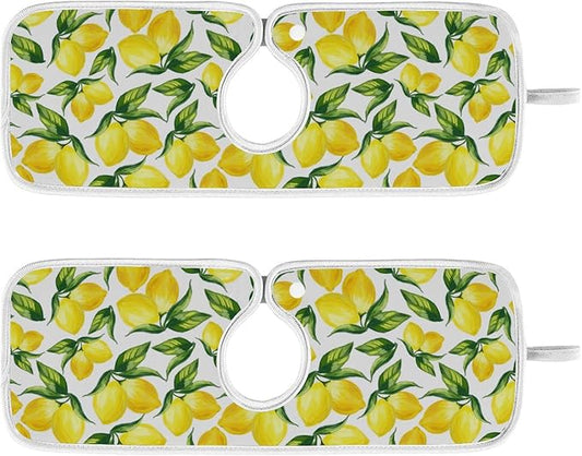 Kitchen Faucet Absorbent Mat,Lemon Water Splash Guard for Sink, Faucet Drip Catcher Thicken Sponge Microfiber Faucet Water Catcher Mat Sink Absorbent Mat for Kitchen 14x5in 2 Pack