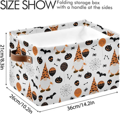Happy Halloween Gnomes Storage Basket Fabric Kitchen Baskets Spooky Pumpkin Ghost Bat Spider Web Open Home Storage Bins Boxes Foldable Foldable for Candy Toy Decorations Baskets 16×12×8 Inches