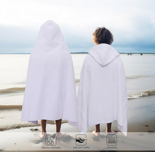 Hooded Bath Towel Wrap - 100% Cotton Popcorn Large Oversized Hooded Kids Towel - Toddler Shower Pool Beach Towel -600 GSM- Soft Absorbent Quick Dry Easy Care Gift - 30x52 inches - White
