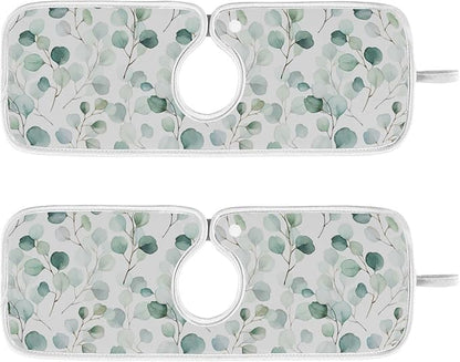 Kitchen Faucet Absorbent Mat,Flower Green Leaves Water Splash Guard for Sink, Faucet Drip Catcher Thicken Sponge Microfiber Faucet Water Catcher Mat Sink Absorbent Mat for Kitchen 14x5in 2 Pack
