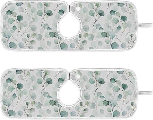 Kitchen Faucet Absorbent Mat,Flower Green Leaves Water Splash Guard for Sink, Faucet Drip Catcher Thicken Sponge Microfiber Faucet Water Catcher Mat Sink Absorbent Mat for Kitchen 14x5in 2 Pack