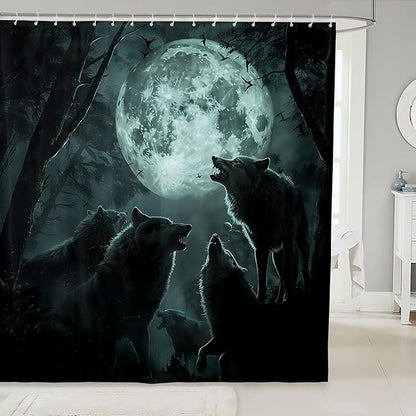 Feelyou Wolf Bath Curtain Wolves Howling Shower Curtain for Boys Girls Natural woles Bathroom Shower Curtain Set Animal Wolves Kids Bathroom Accessories 72"x72"