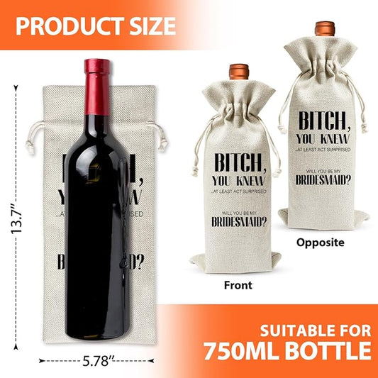 Bridesmaids Proposal Wine Bag Gift For BFF Best Friend, Wedding or Engagement Gift, Maid of Honor Proposal Ideas, Wedding Party or Bachelorette Party or Bridal Shower Party Favor Supply Gift