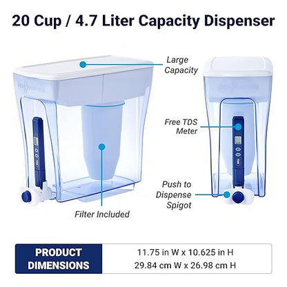 Culligan ZeroWater 20-Cup Ready-Pour 5-Stage Water Filter Dispenser with 5-Stage 0 TDS Water Filter – IAPMO Certified to Reduce Lead, Chromium, and PFOA/PFOS
